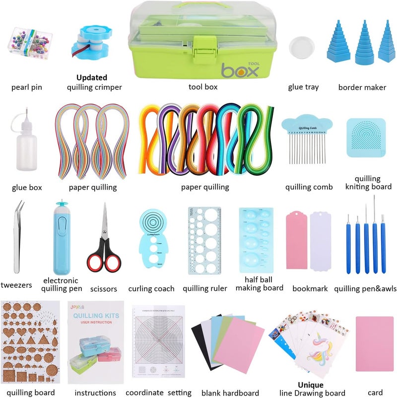 Joyplus Quilling Kits for Beginners with Manual, 24 Tools & Supplies with Durable Storage Box, Updated Paper Crimper Tool, Premium Husking Board & Electronic Pen Green - Image 5